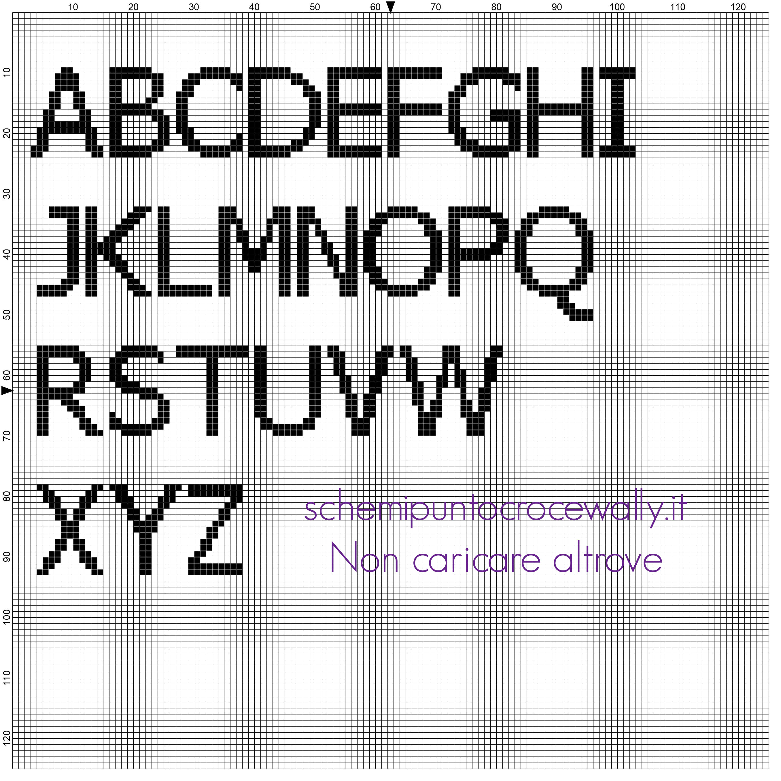 Alfabeto da ricamare punto croce gratis carattere font Tahoma lettere maiuscole