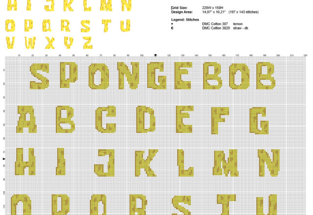 Alfabeto punto croce carattere Spongebob lettere maiuscole download gratuito