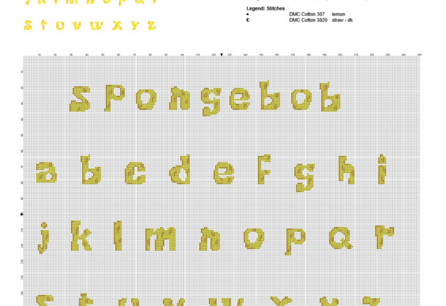Alfabeto punto croce carattere Spongebob lettere minuscole download gratis