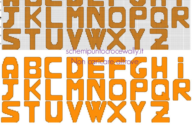 Alfabeto punto croce con lettere arancioni grandi maiuscole download gratuito