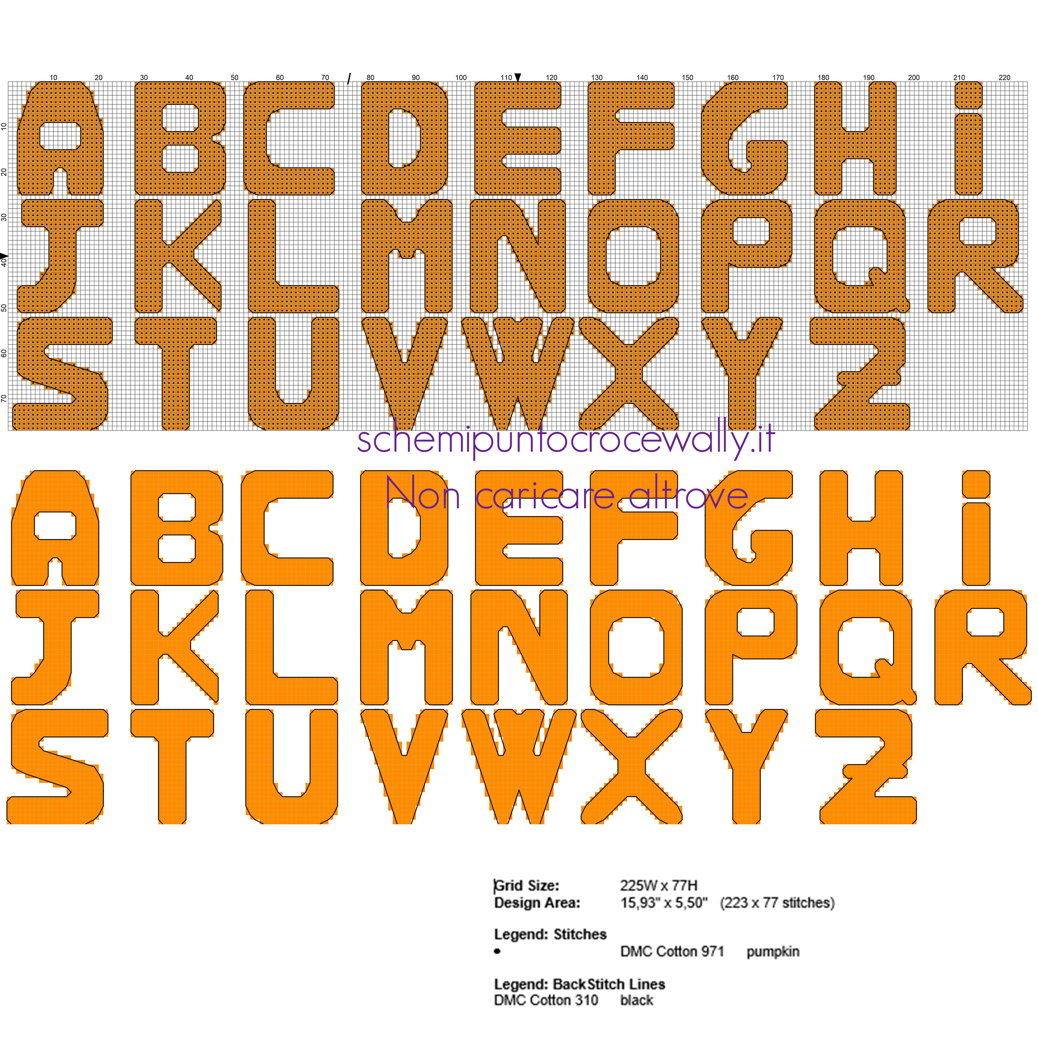 Alfabeto punto croce con lettere arancioni grandi maiuscole download gratuito