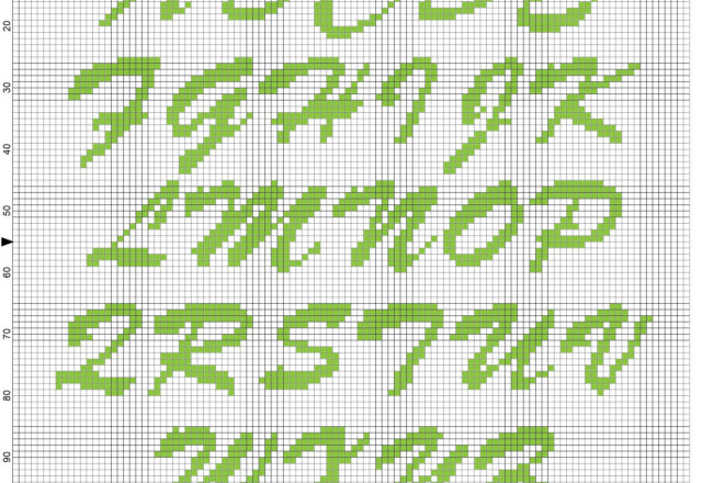 Alfabeto punto croce maiuscolo verde carattere Italic per nomi con Fortunorso