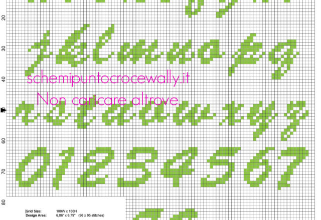Alfabeto punto croce minuscolo verde carattere Italic per nomi con Fortunorso