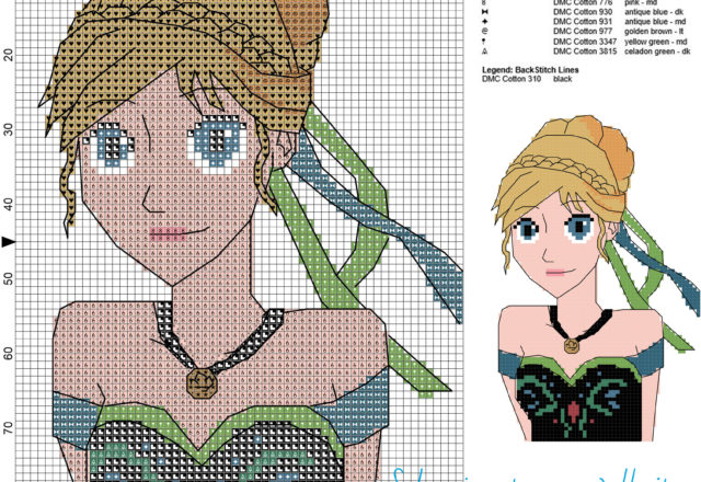 Anna (Frozen) schema gratis punto croce 60x90 11 colori