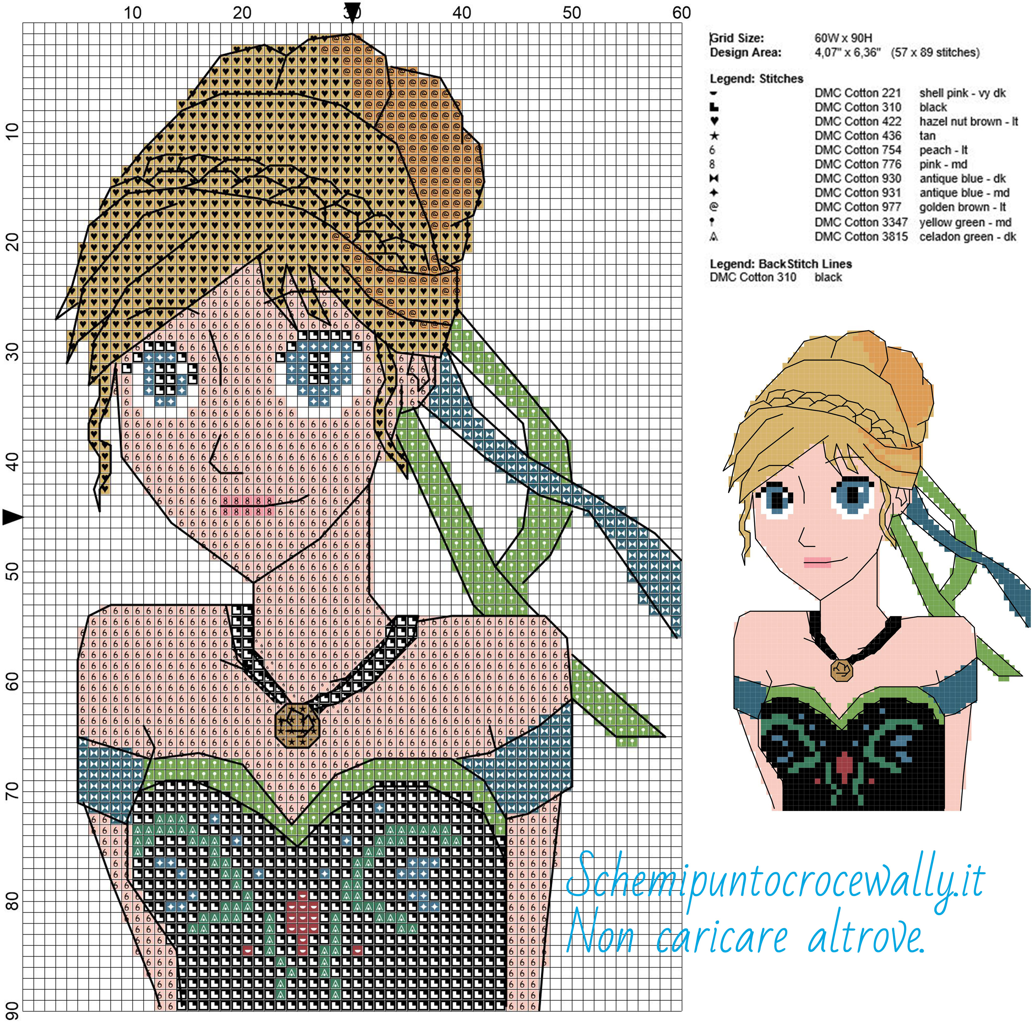 Anna (Frozen) schema gratis punto croce 60x90 11 colori