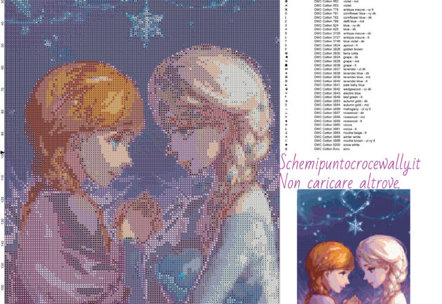 Anna e Elsa schema gratis punto croce 125x197 50 colori