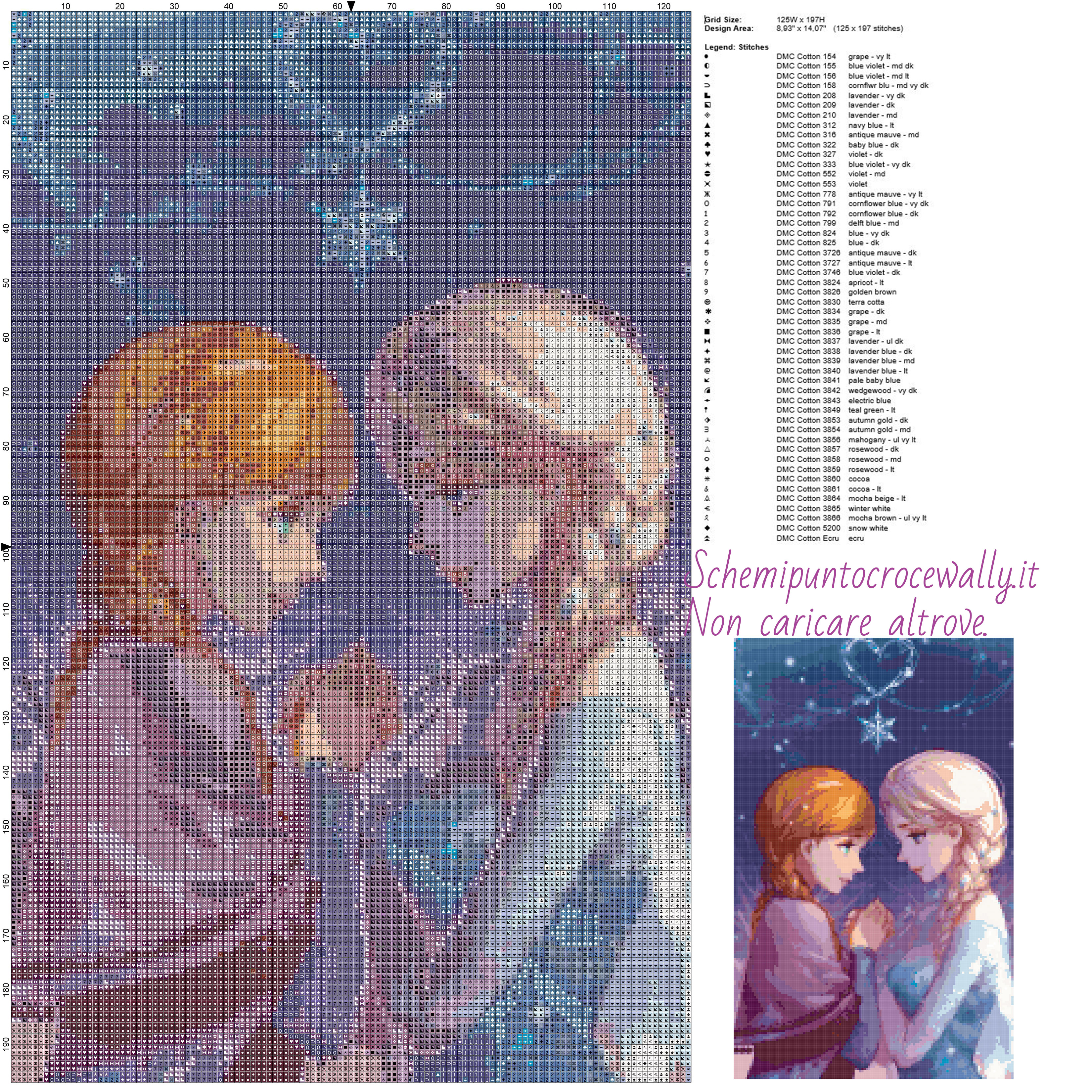 Anna e Elsa schema gratis punto croce 125x197 50 colori