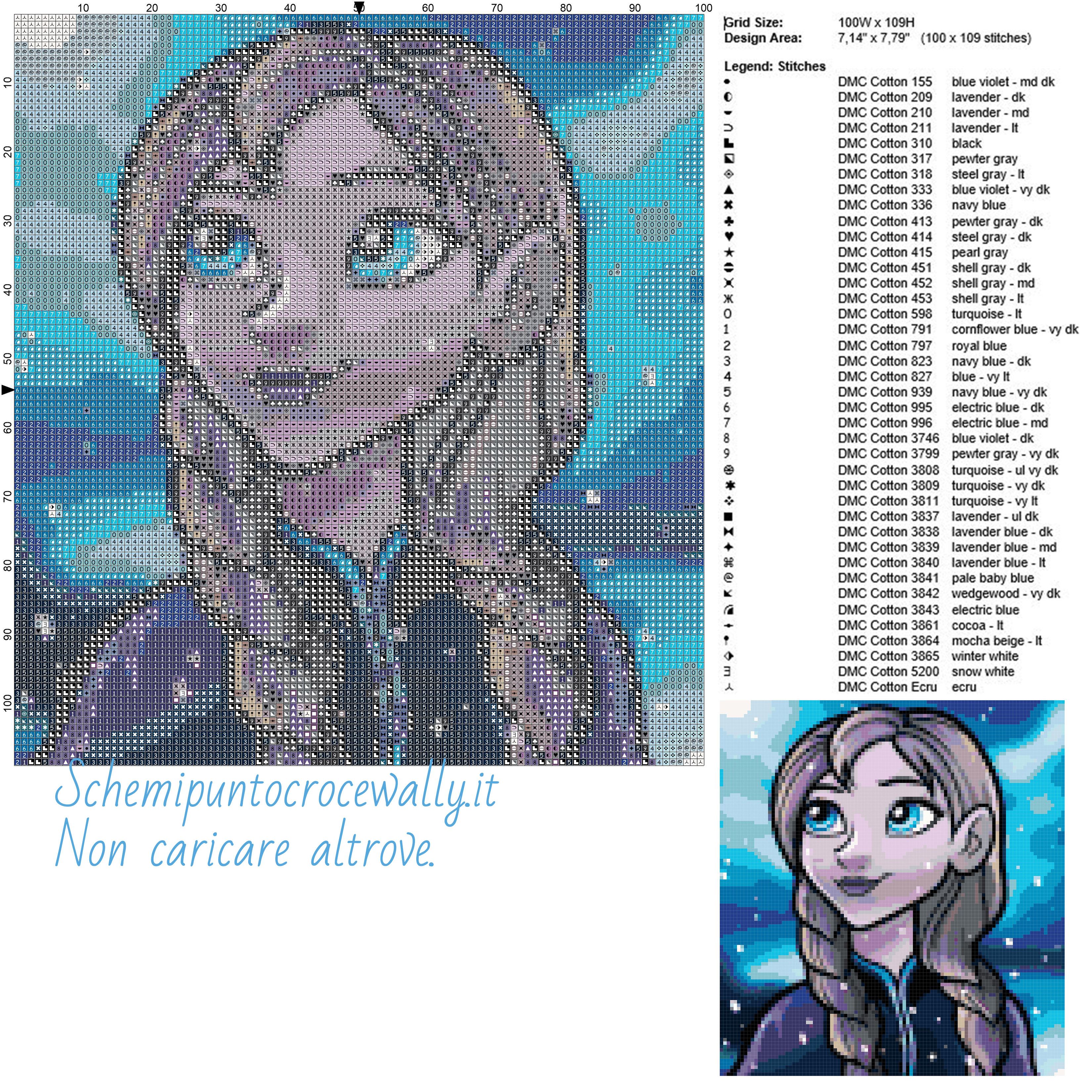 Anna sotto la neve schema gratis punto croce 100x109 40 colori