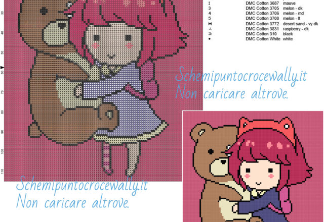 Annie e Tibbers (League of Legends) schema gratis punto croce 100x115 13 colori