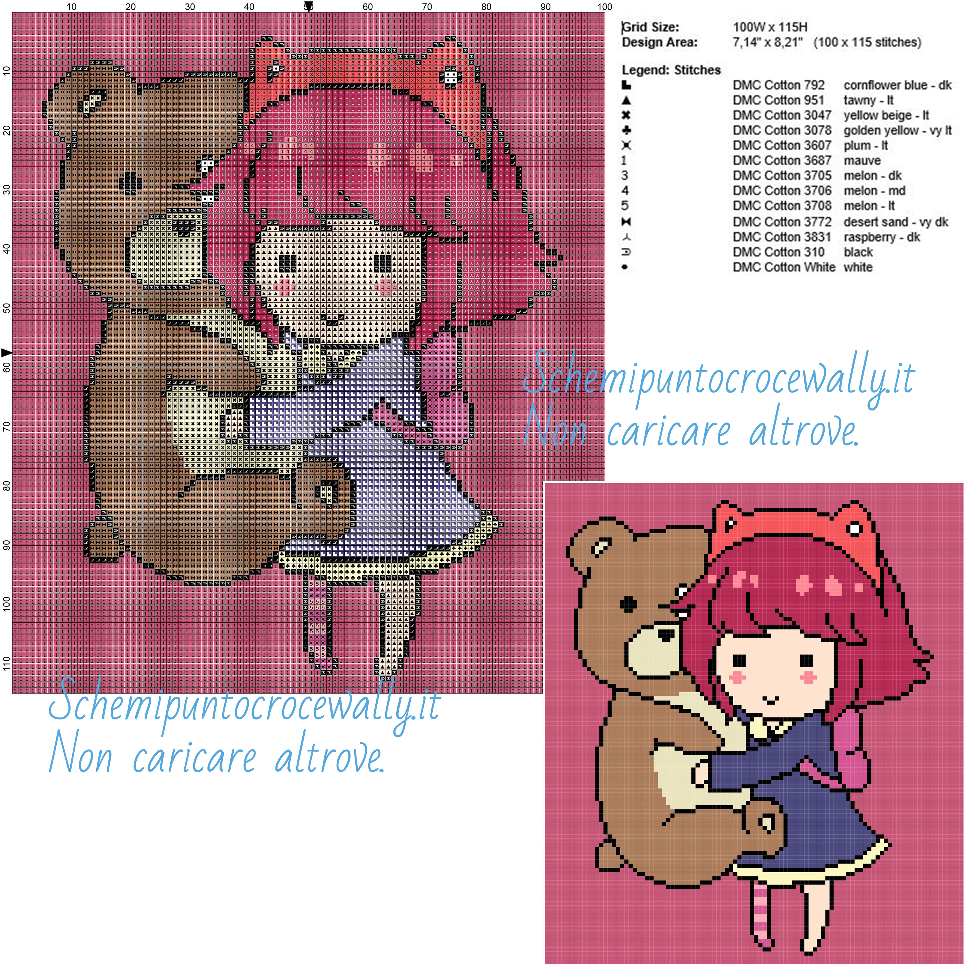 Annie e Tibbers (League of Legends) schema gratis punto croce 100x115 13 colori