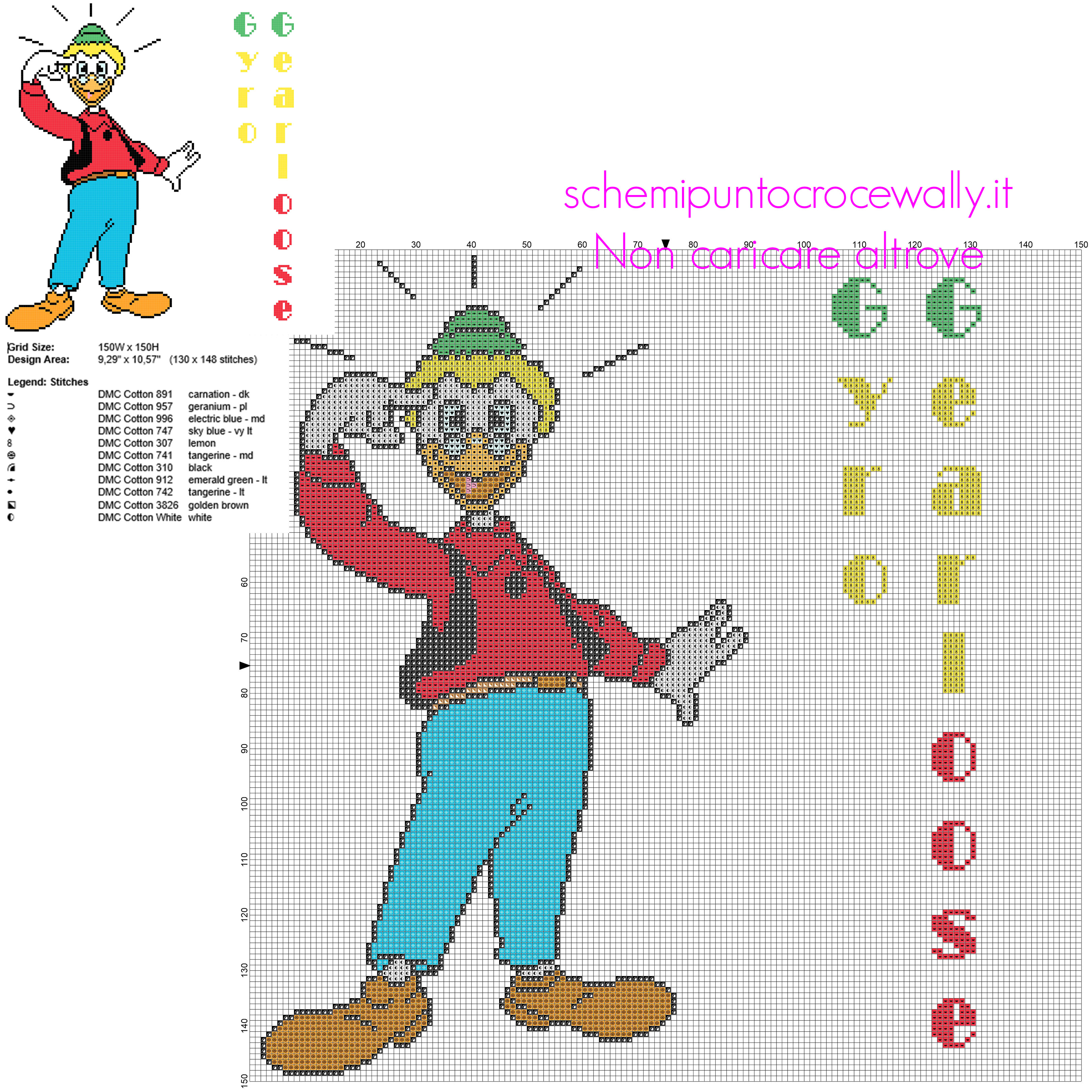 Archimede Pitagorico personaggio Disney Topolino schema punto croce grande circa 150 crocette
