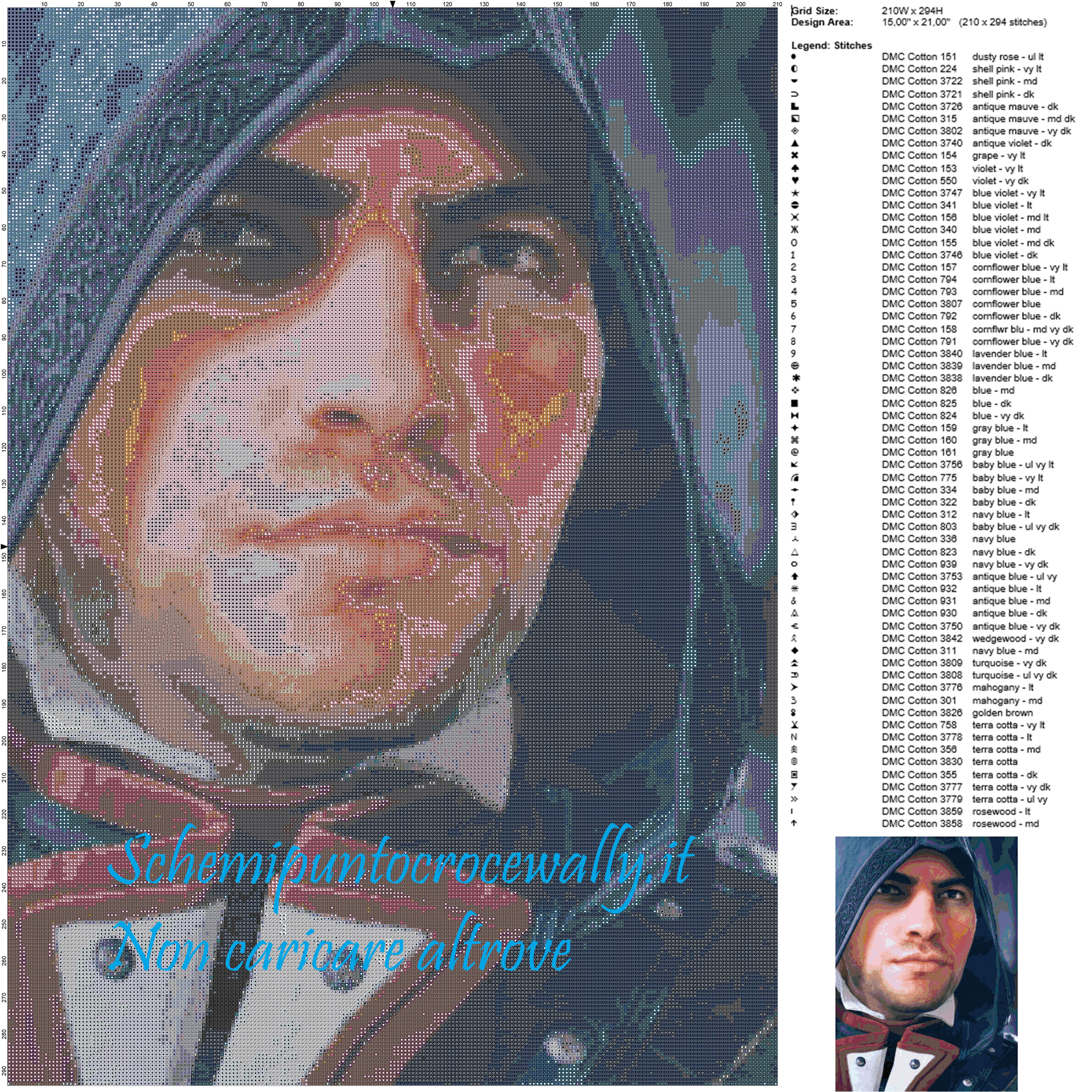 Arno (Assassin’ s creed) schema punto croce 210x294 99 colori