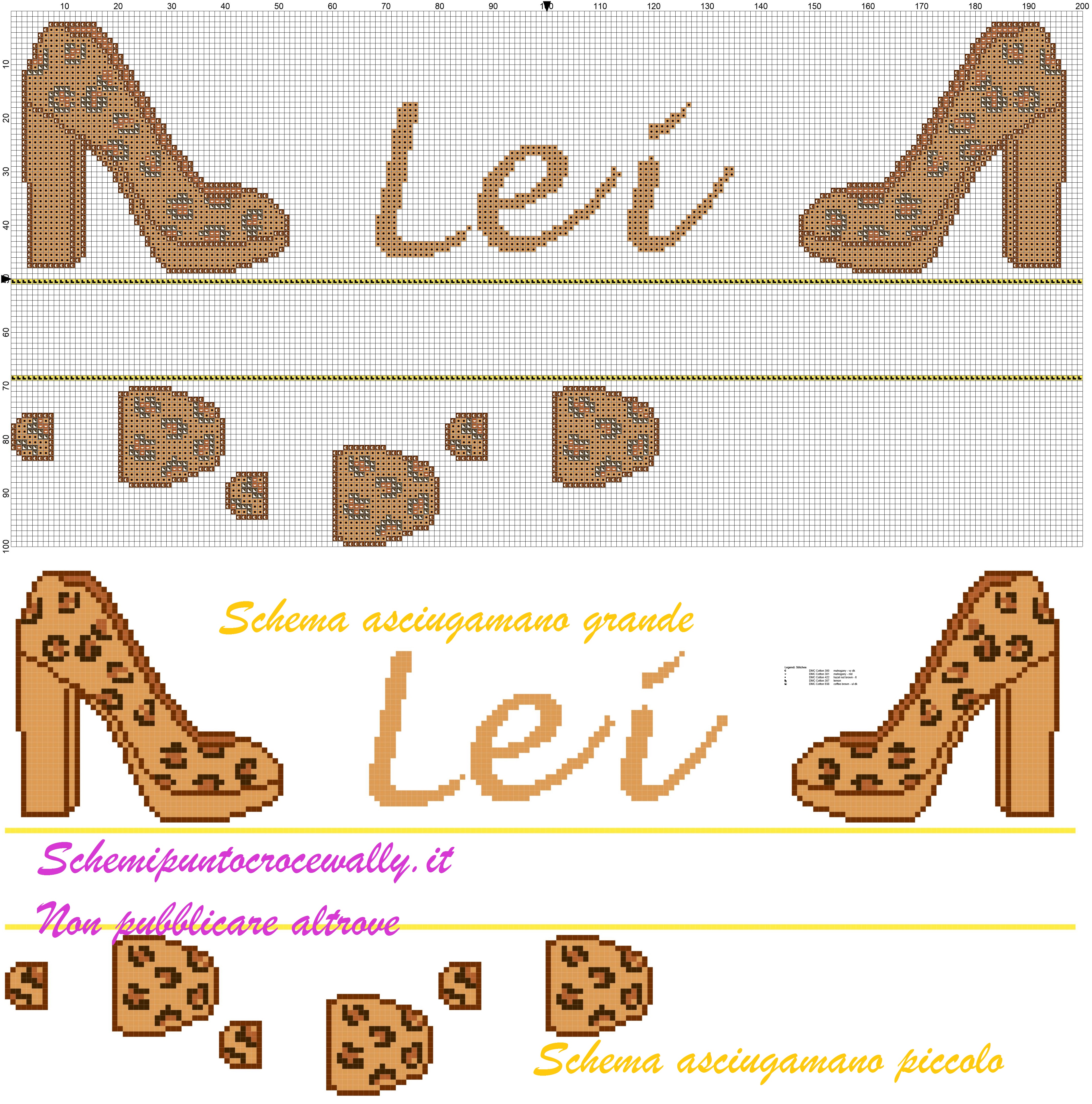 Asciugamano lei con scarpe leopardate e orme schema punto croce
