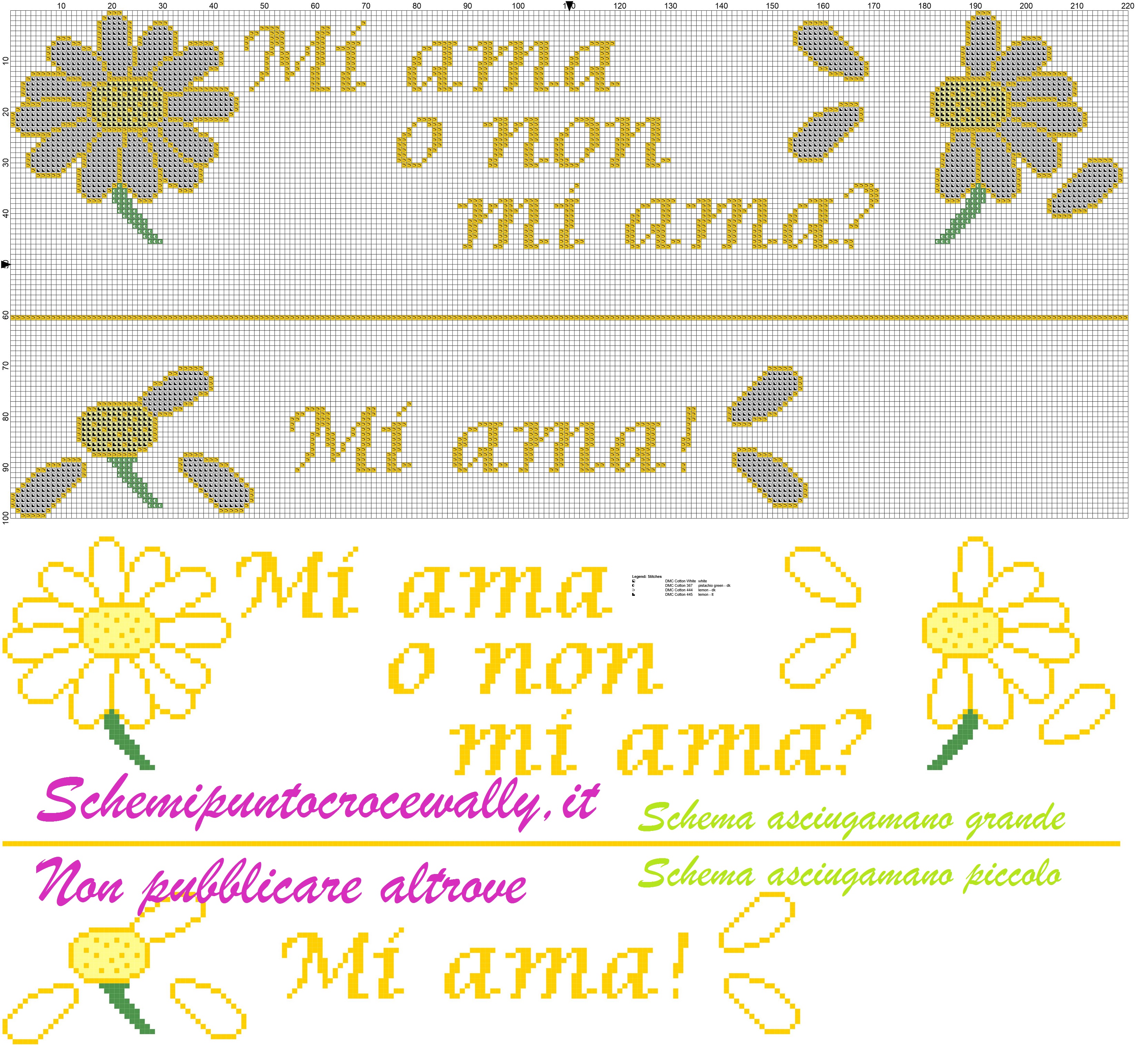 Asciugamano mi ama o non mi ama con margherita schema punto croce