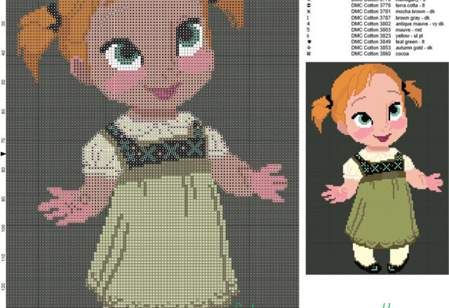 Baby Anna Frozen schema punto croce gratis disney 100x149 16 colori