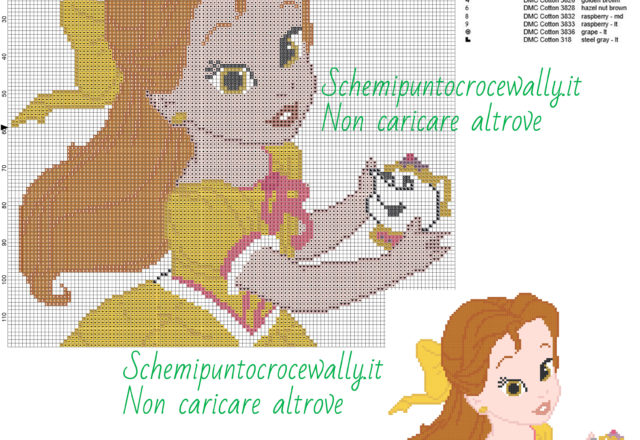 Baby Belle schema disney punto croce 120x118 13 colori