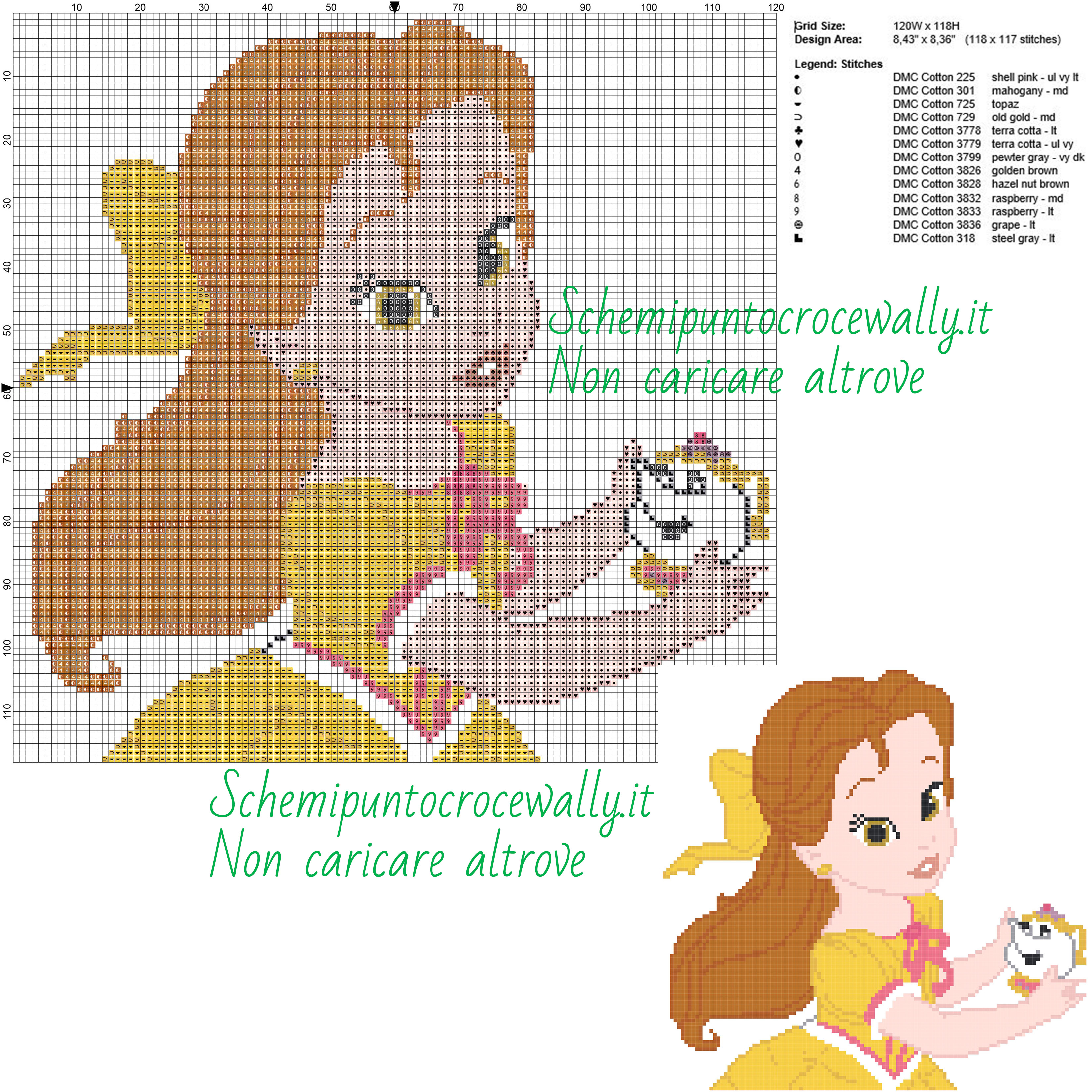 Baby Belle schema disney punto croce 120x118 13 colori