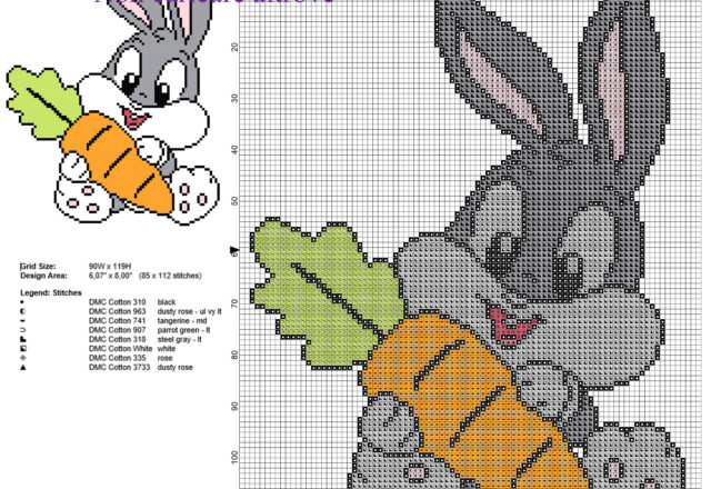Baby Bugs Bunny con carota personaggio Looney Tunes schema punto croce gratis