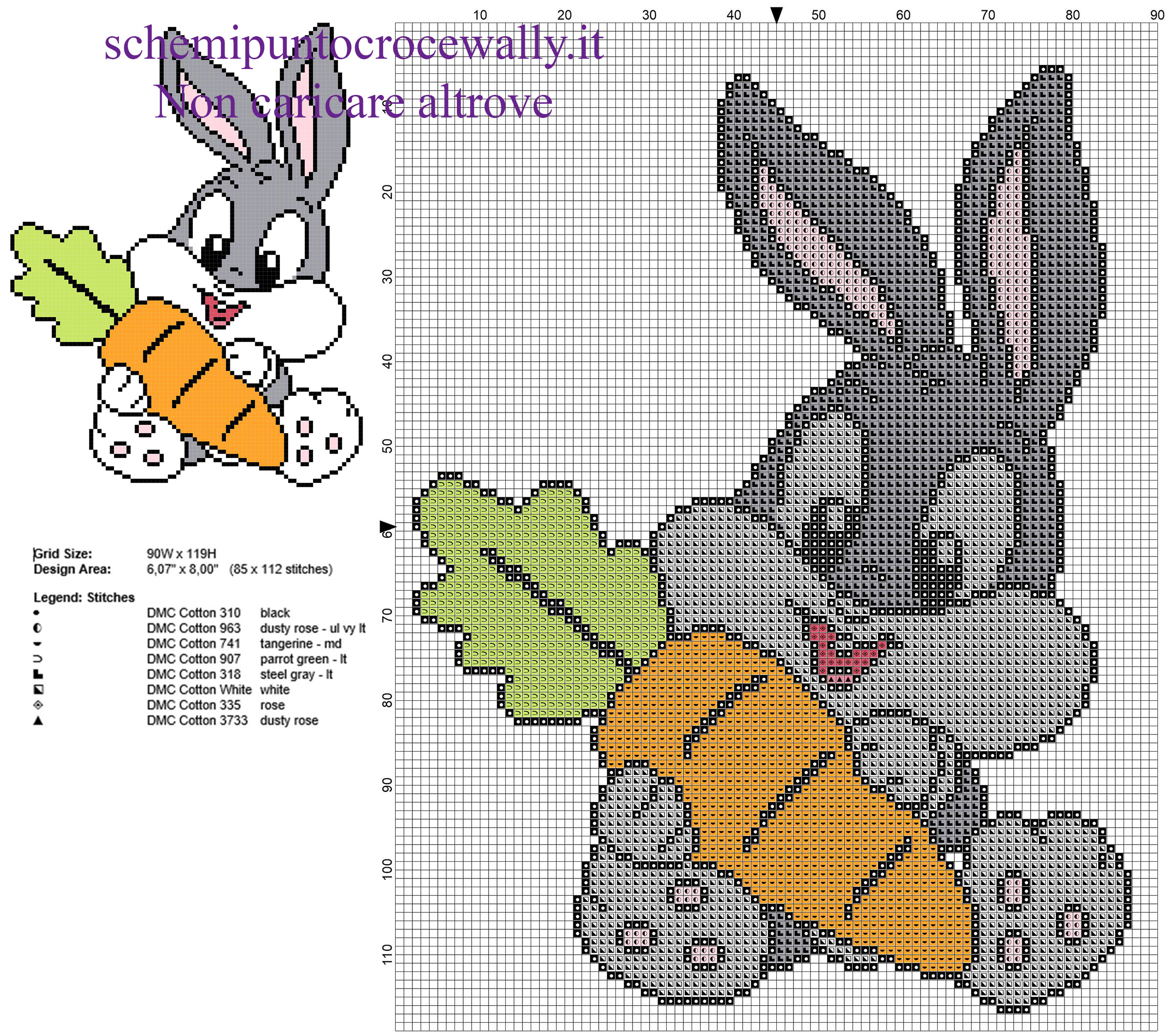 Baby Bugs Bunny con carota personaggio Looney Tunes schema punto croce gratis