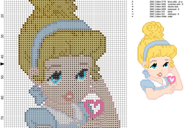 Baby Cenerentola schema Disney gratis a punto croce 60x87 13 colori