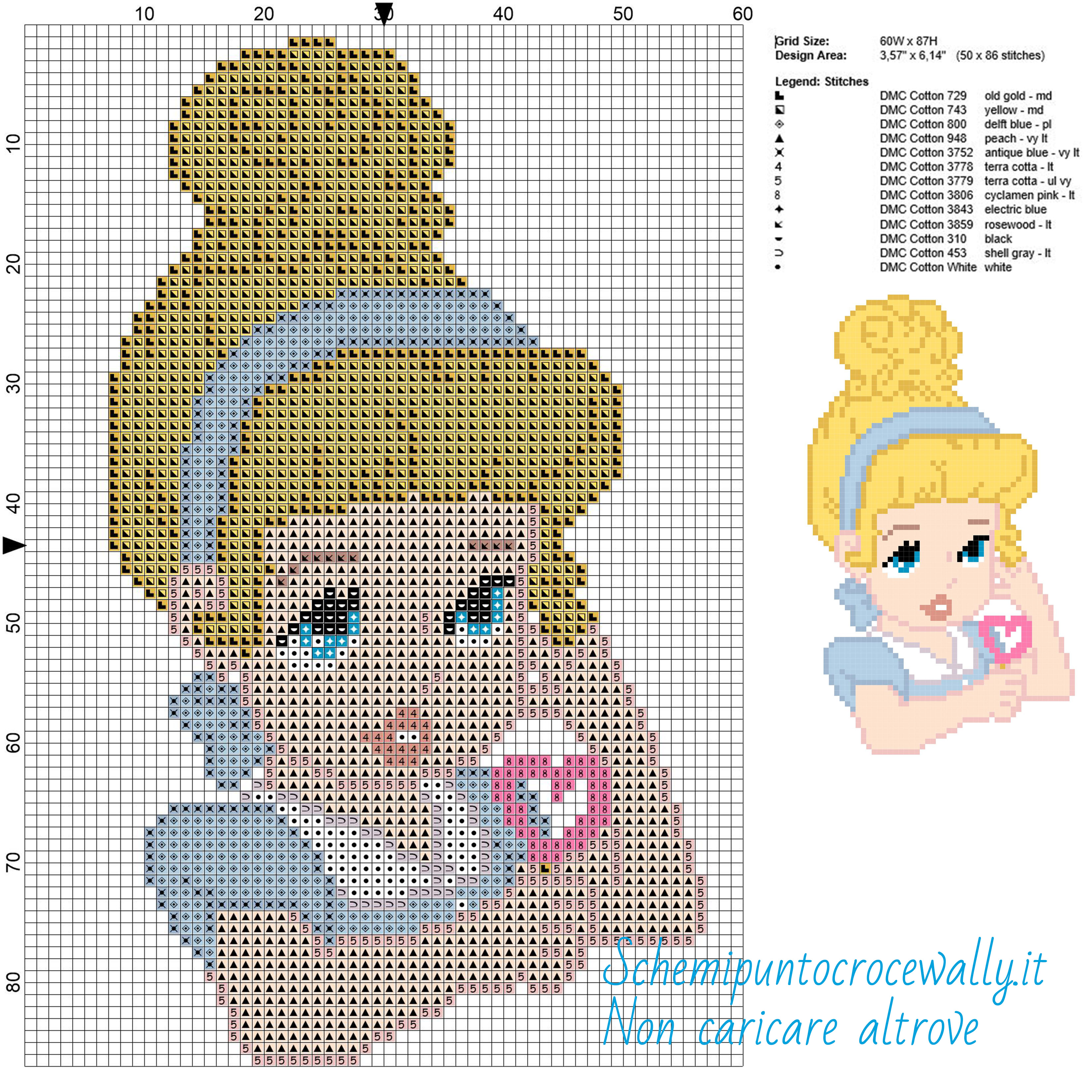 Baby Cenerentola schema Disney gratis a punto croce 60x87 13 colori