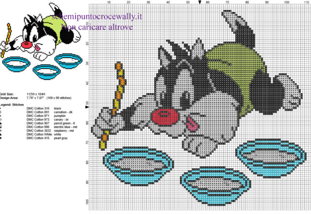 Baby Gatto Silvestro personaggio looney Tunes schema punto croce gratis