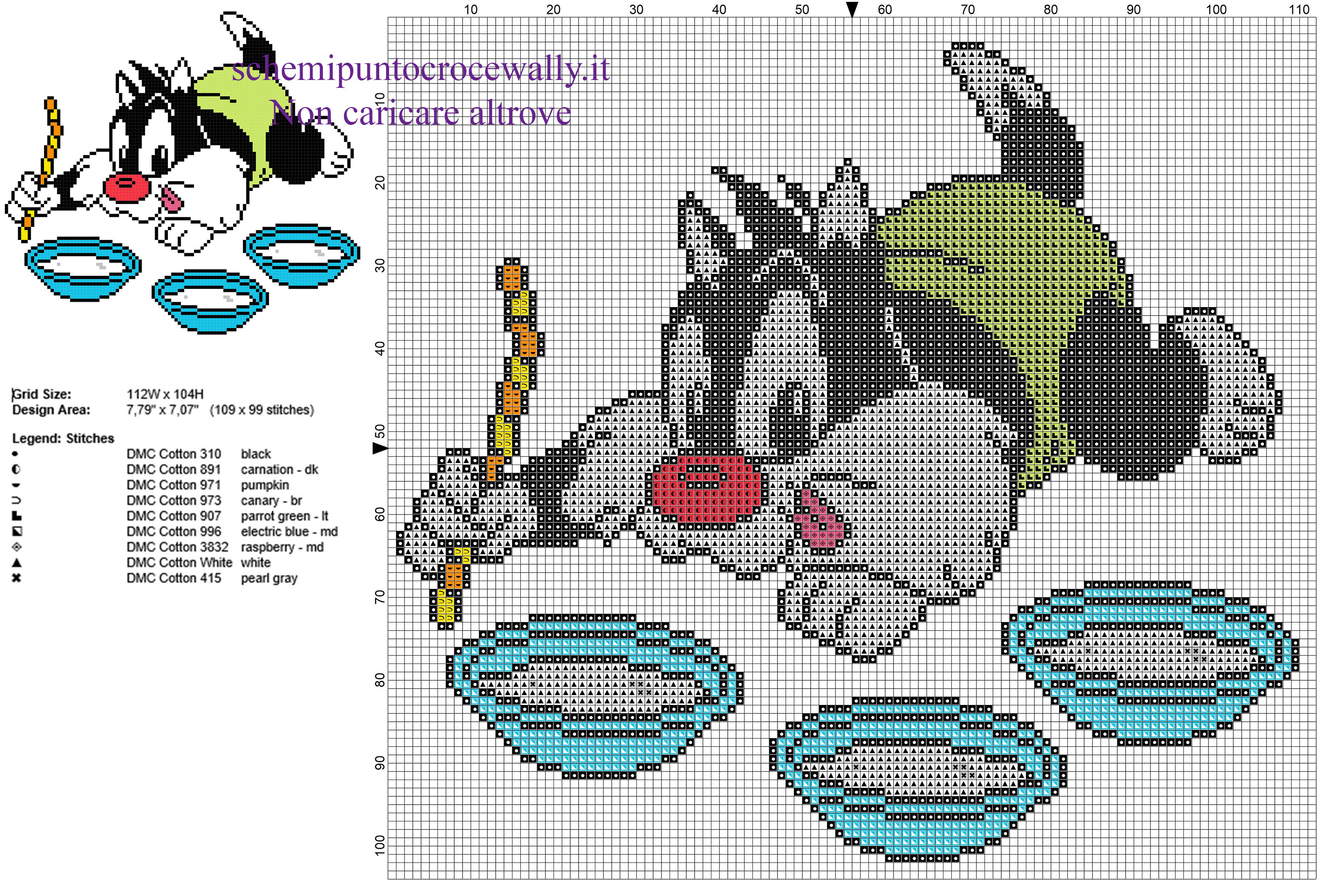 Baby Gatto Silvestro personaggio looney Tunes schema punto croce gratis