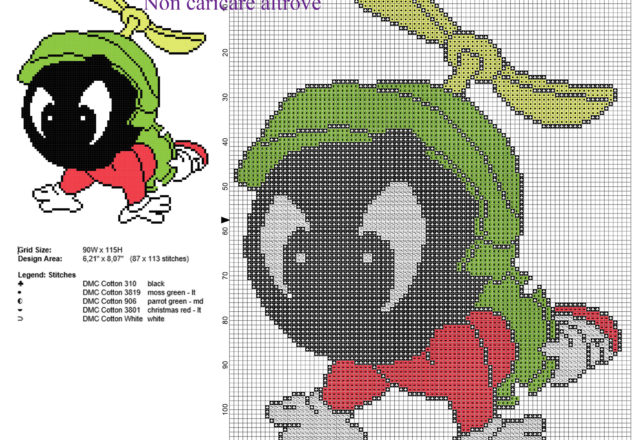 Baby Marvin il marziano personaggio Looney Tunes schema punto croce gratis 87 x 113 5 colori DMC