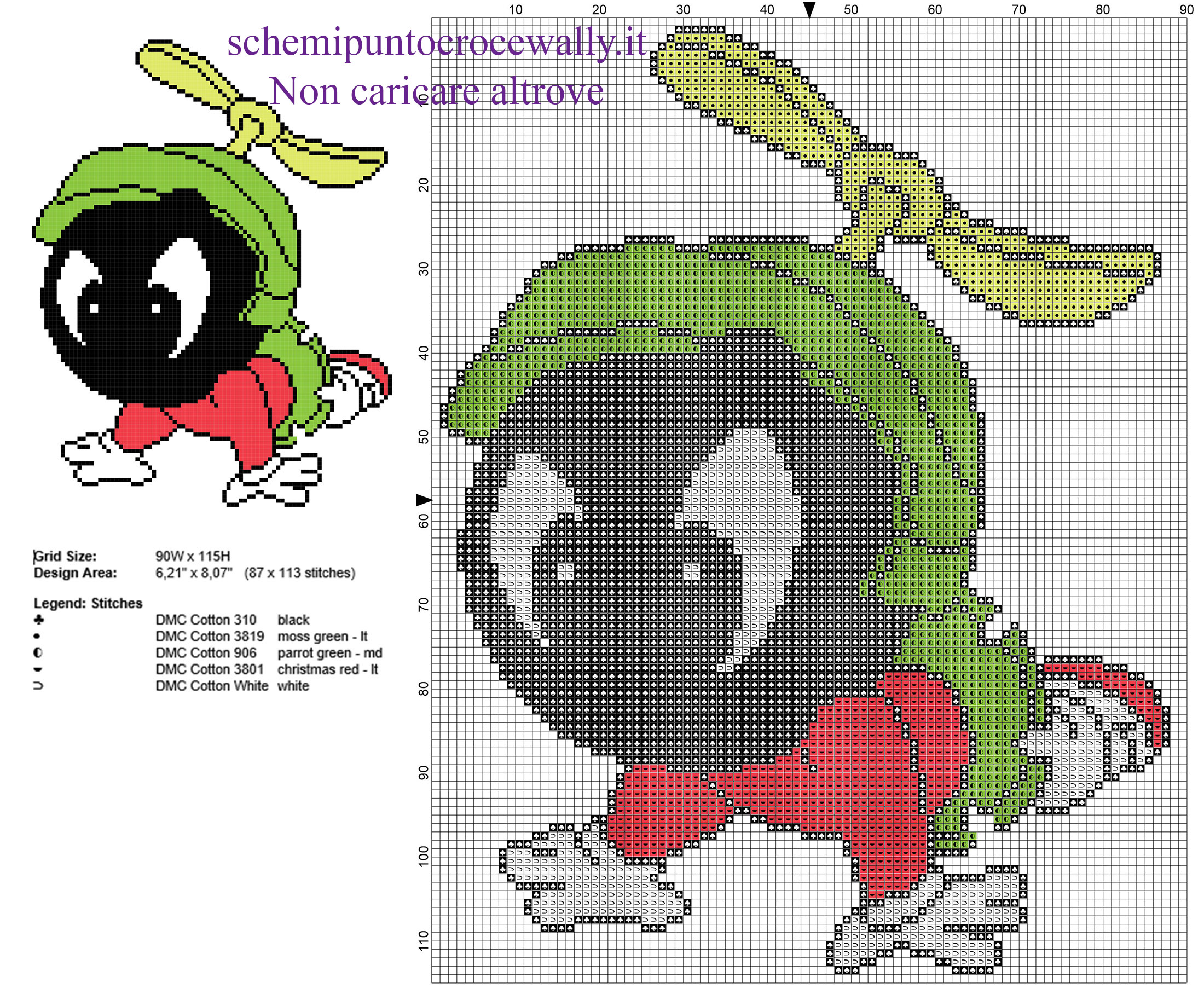 Baby Marvin il marziano personaggio Looney Tunes schema punto croce gratis 87 x 113 5 colori DMC