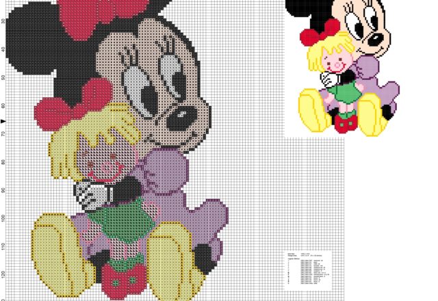 Baby Minnie con bambolina schema punto croce