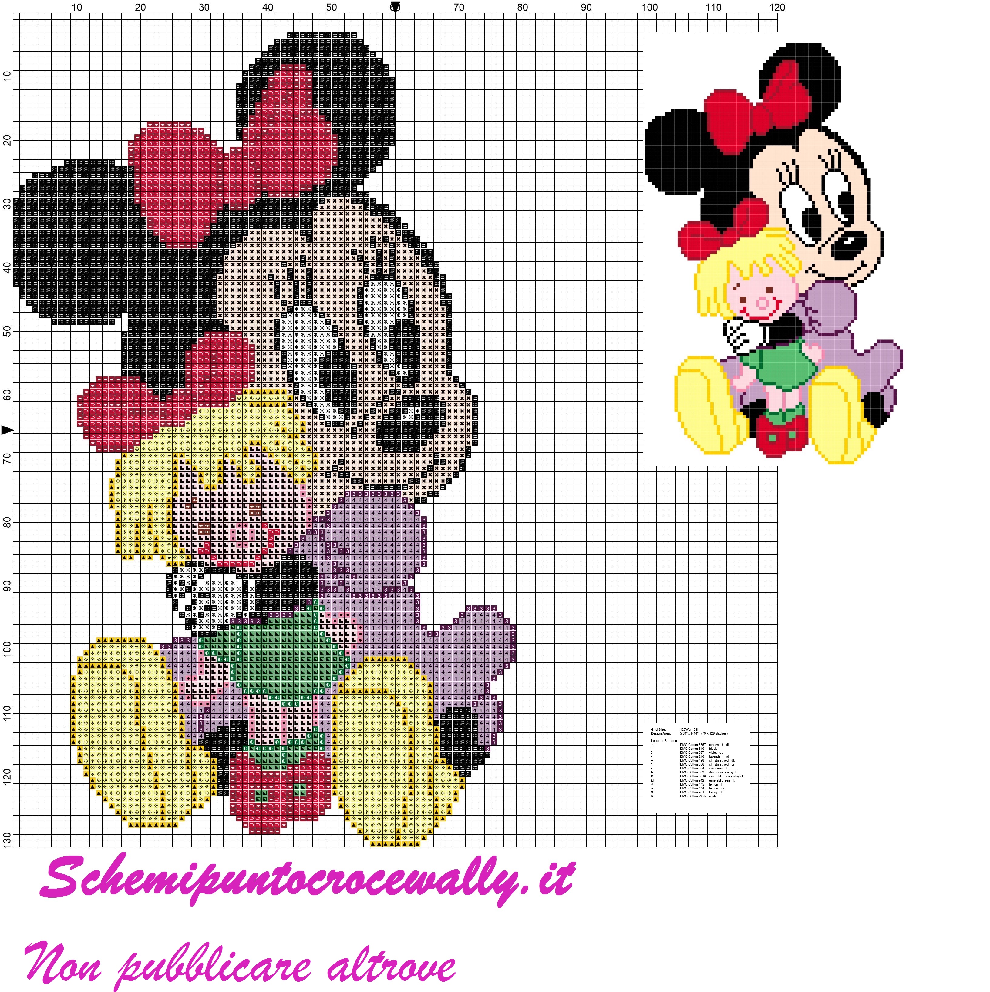 Baby Minnie con bambolina schema punto croce