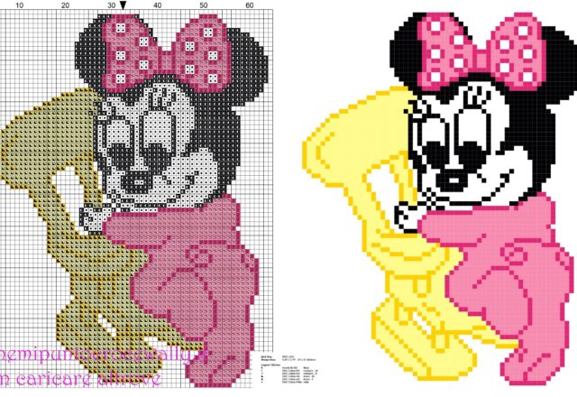 Baby Minnie con sedia a dondolo schema punto croce gratis