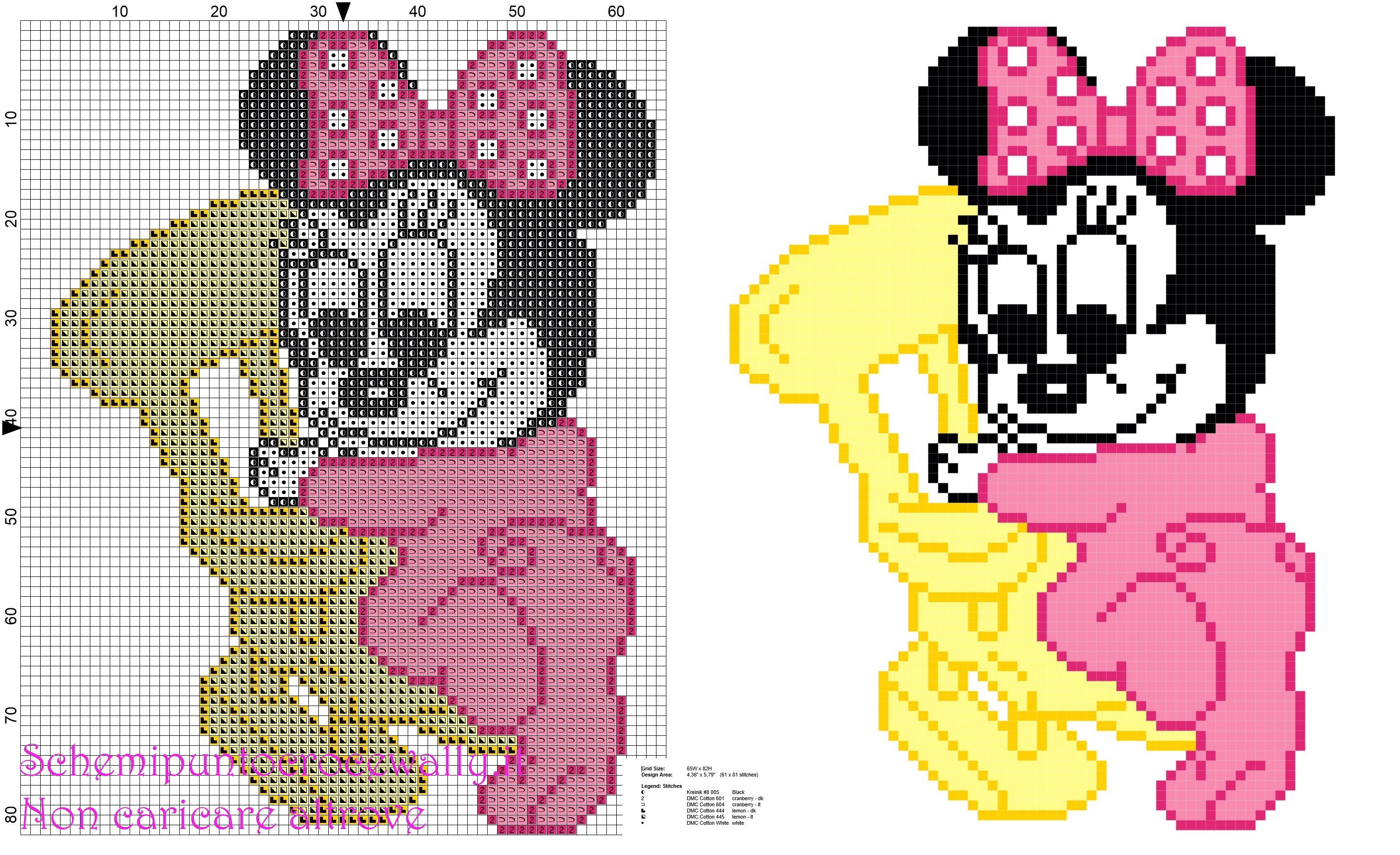 Baby Minnie con sedia a dondolo schema punto croce gratis