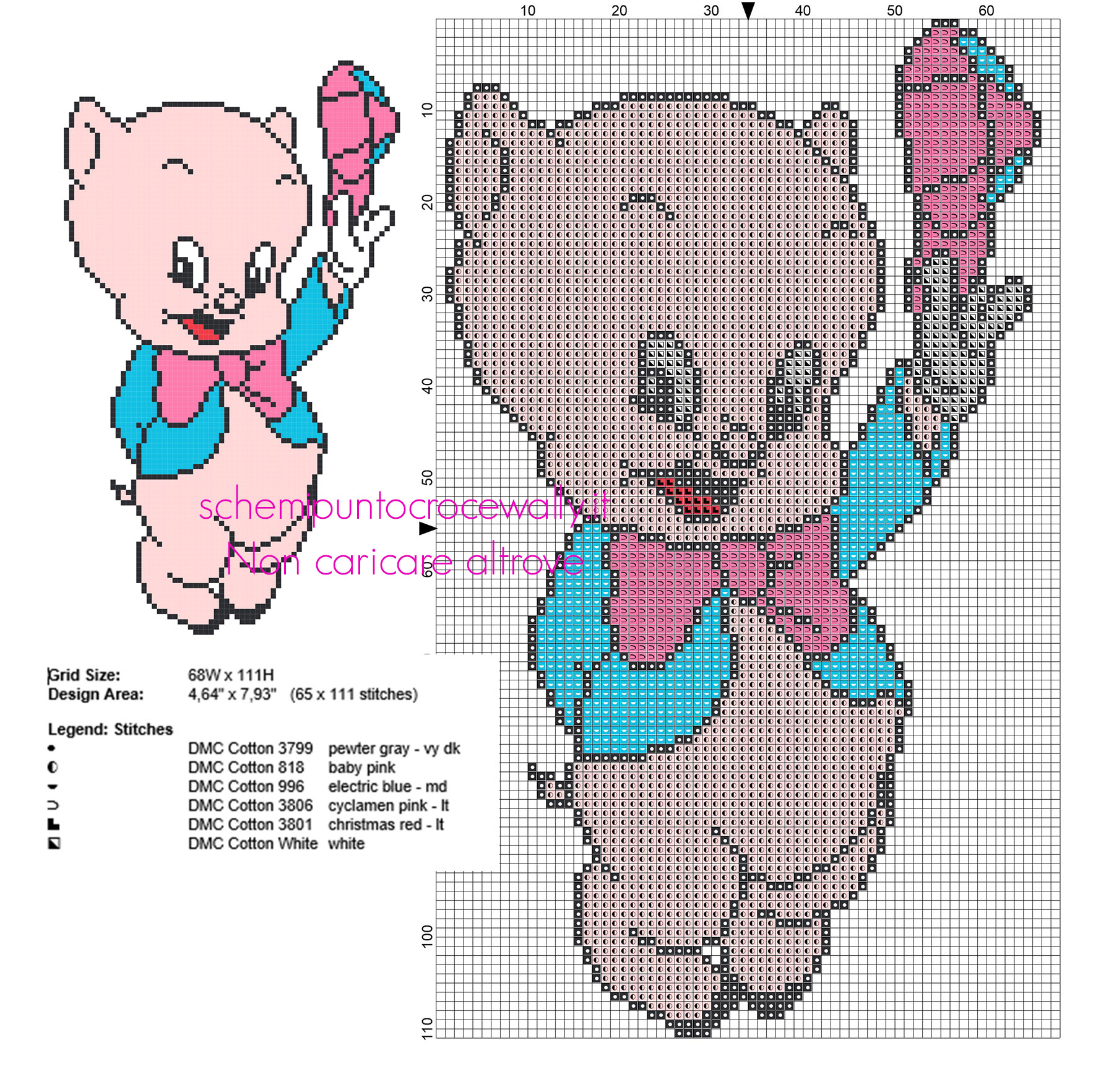 Baby Porky Pig con cappello colorato piccolo schema punto croce Looney Tunes