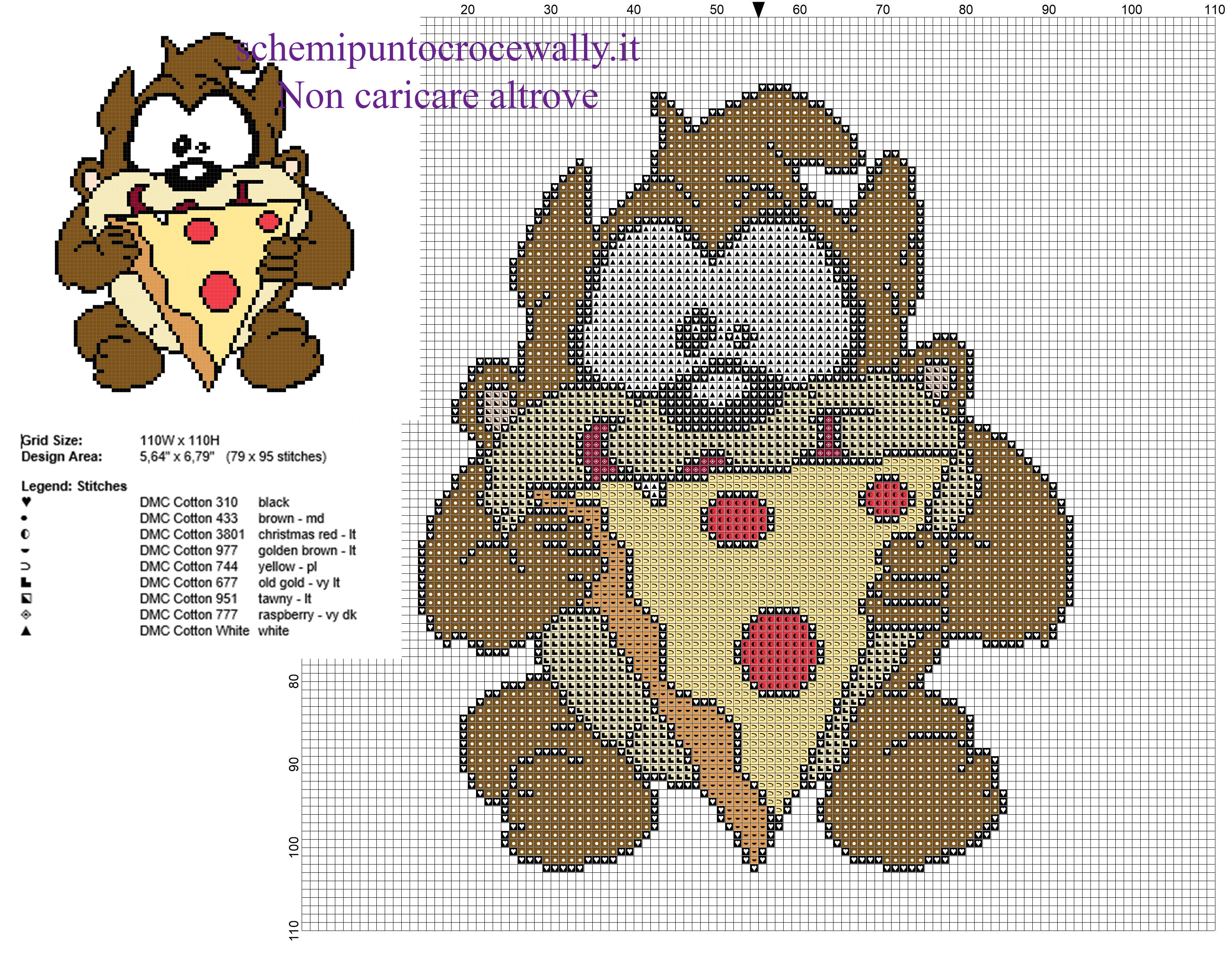 Baby Taz il diavolo della Tasmania che mangia la pizza Looney Tunes schema punto croce