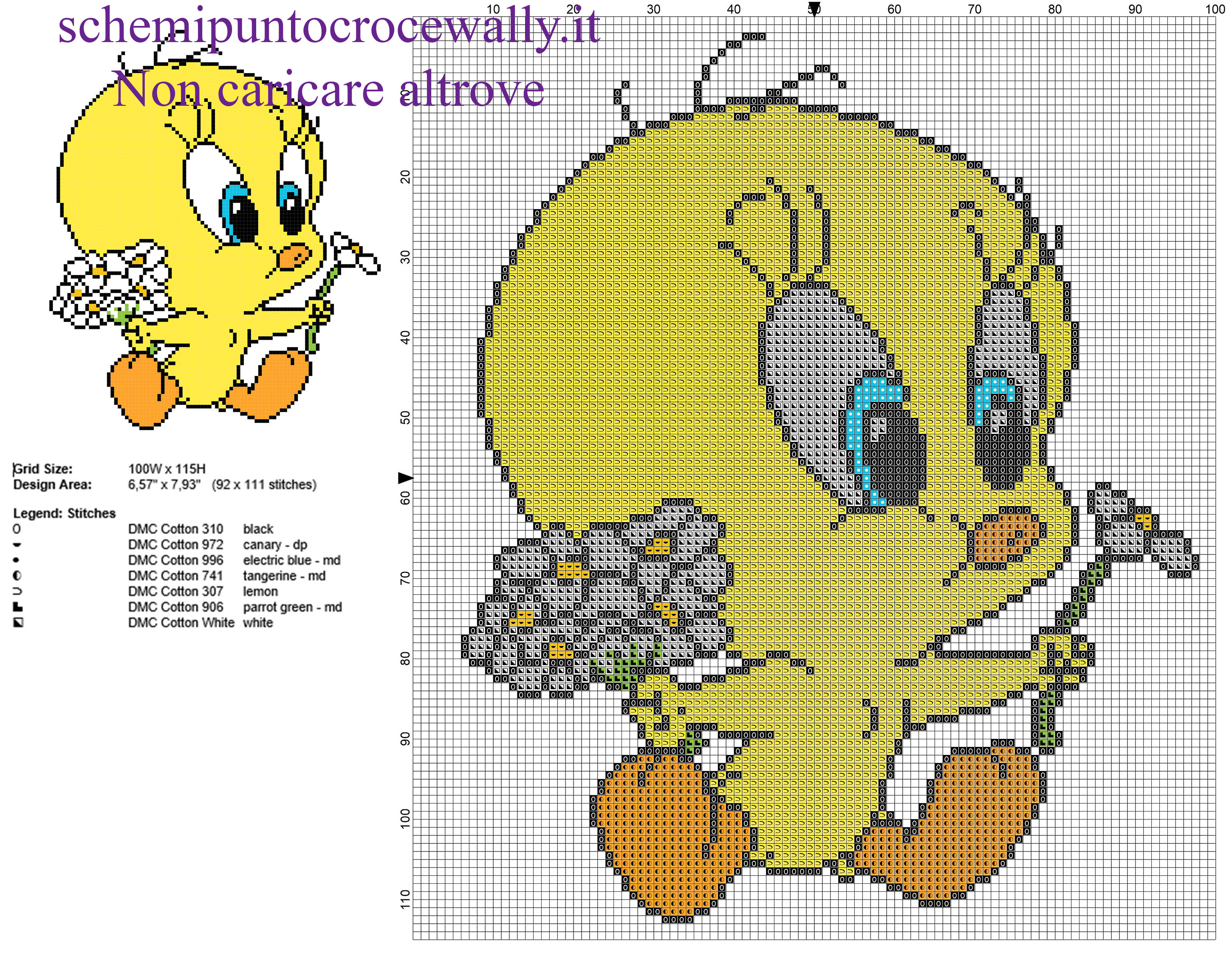 Baby Titti con fiori margherite schema punto croce gratis Looney Tunes