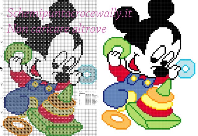 Baby Topolino con giochini schema punto croce