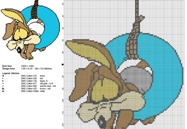Baby Wile E Coyote Willie Willy schema punto croce Looney Tunes 98 x 132