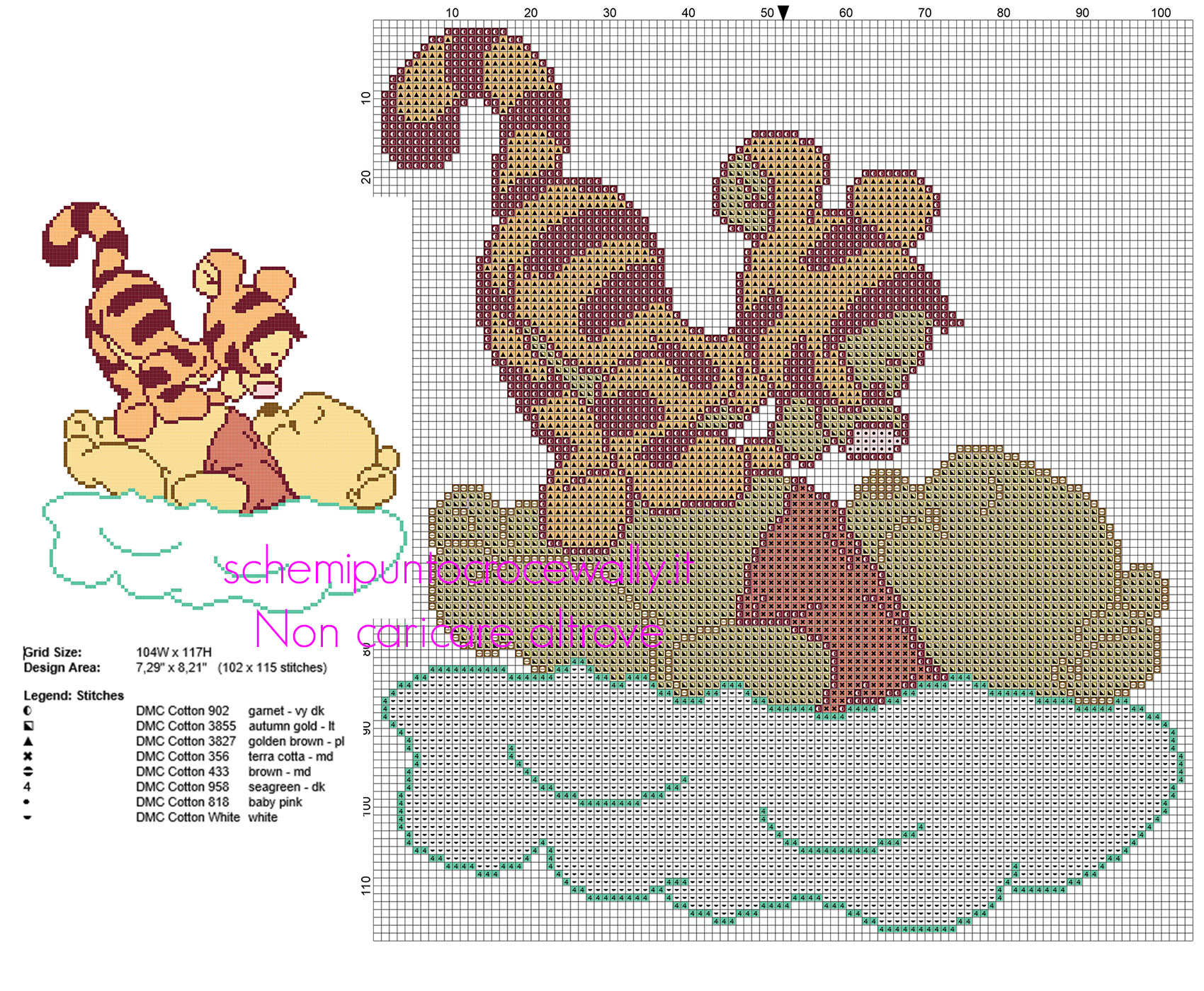 Baby Winnie The Pooh e baby Tigro sulle nuvole schema punto croce