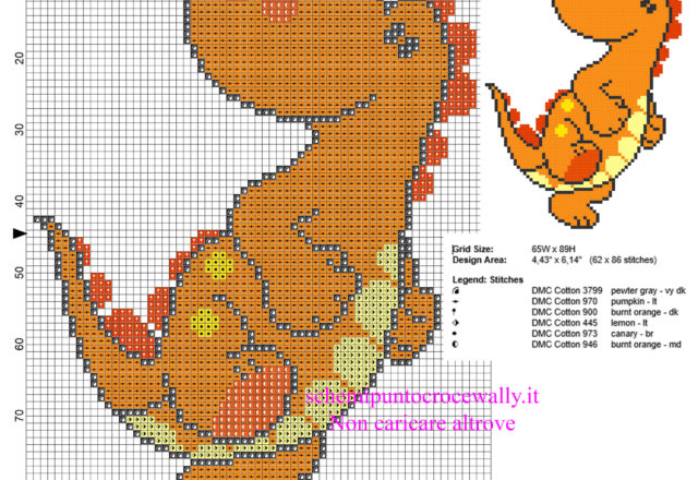 Baby dinosauro arancione schema punto croce bimbi