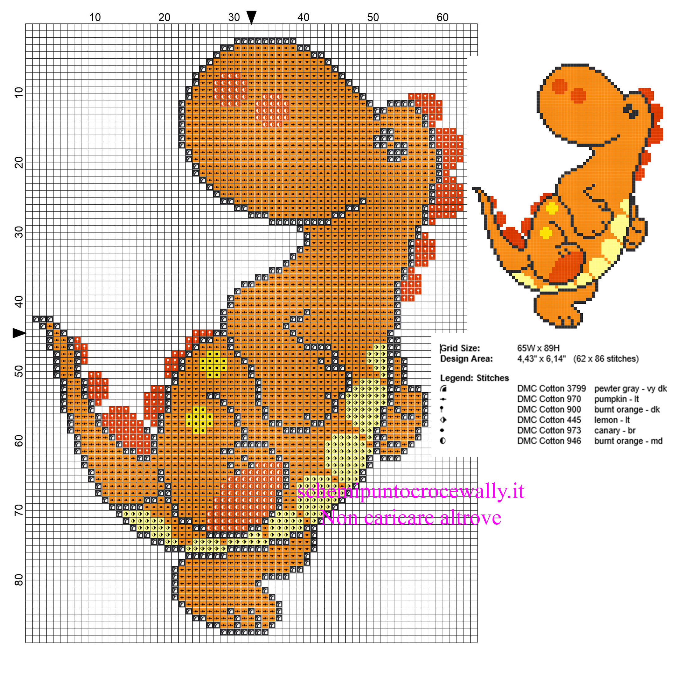 Baby dinosauro arancione schema punto croce bimbi