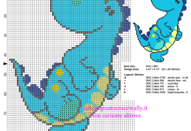 Baby dinosauro azzurro schema punto croce bimbi