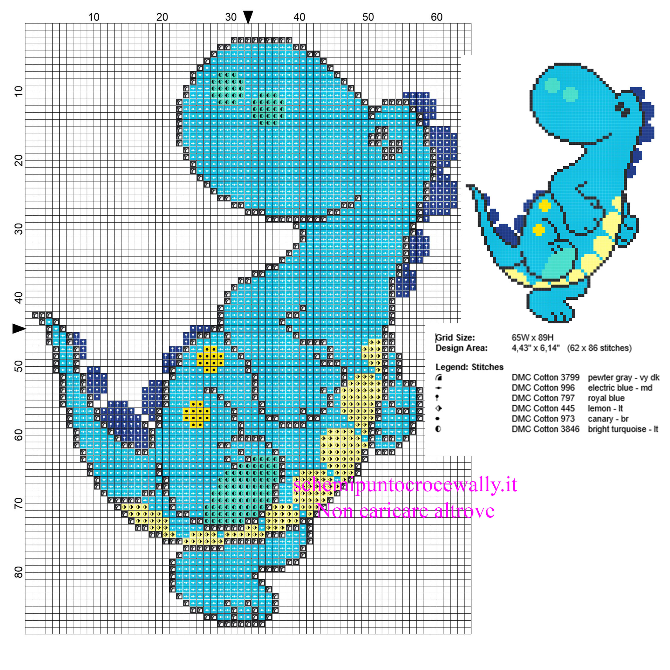 Baby dinosauro azzurro schema punto croce bimbi