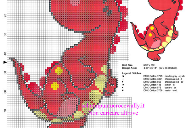 Baby dinosauro rosso schema punto croce bimbi