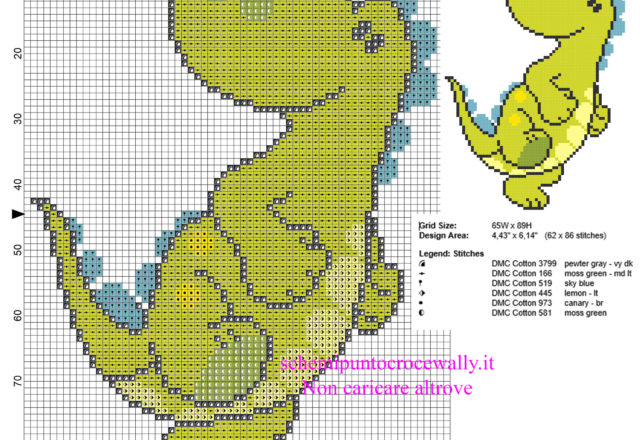 Baby dinosauro verde schema punto croce bimbi