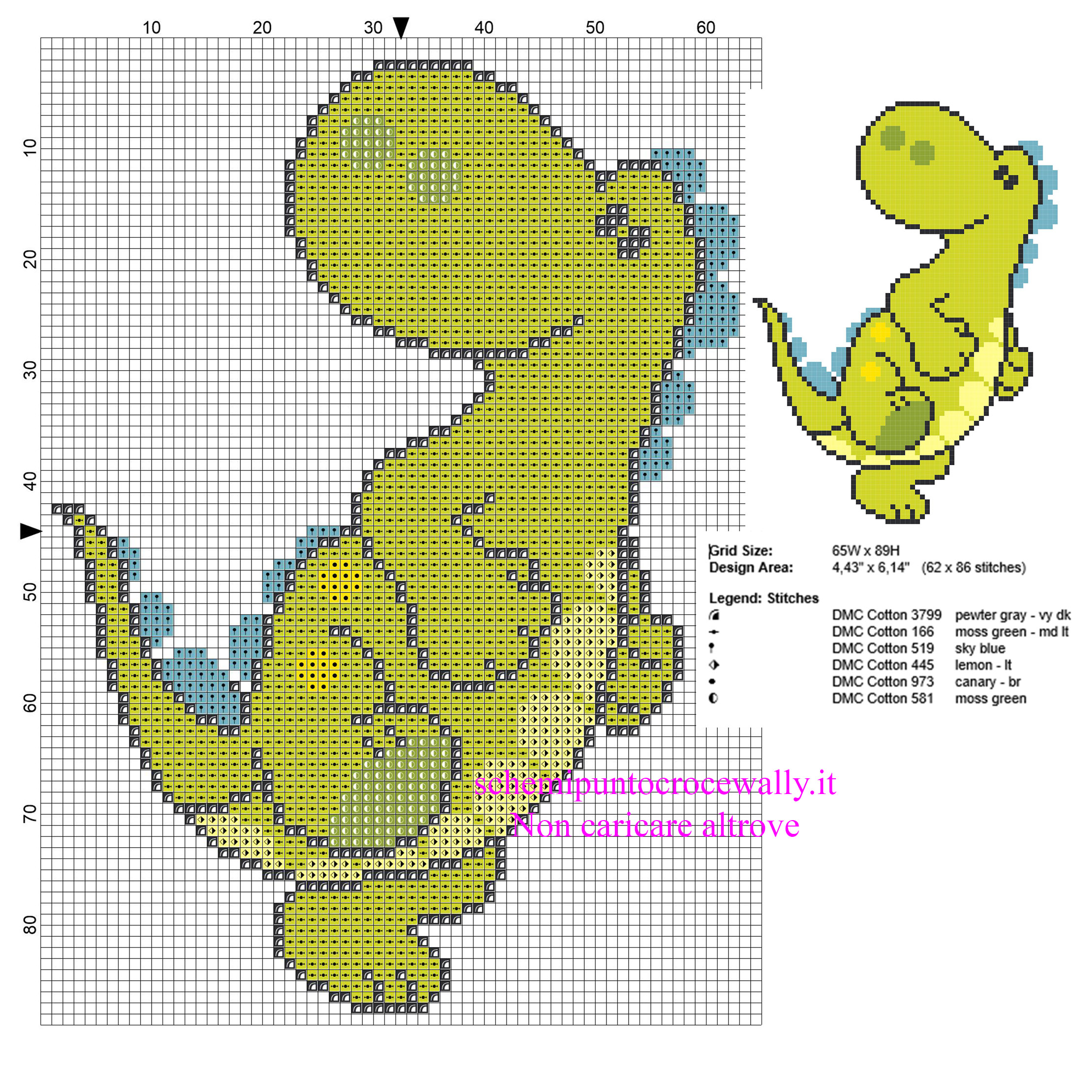 Baby dinosauro verde schema punto croce bimbi