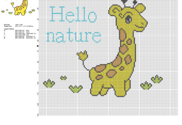 Baby giraffa colorata animali per bambini schemi punto croce 112 x 94 6 colori DMC