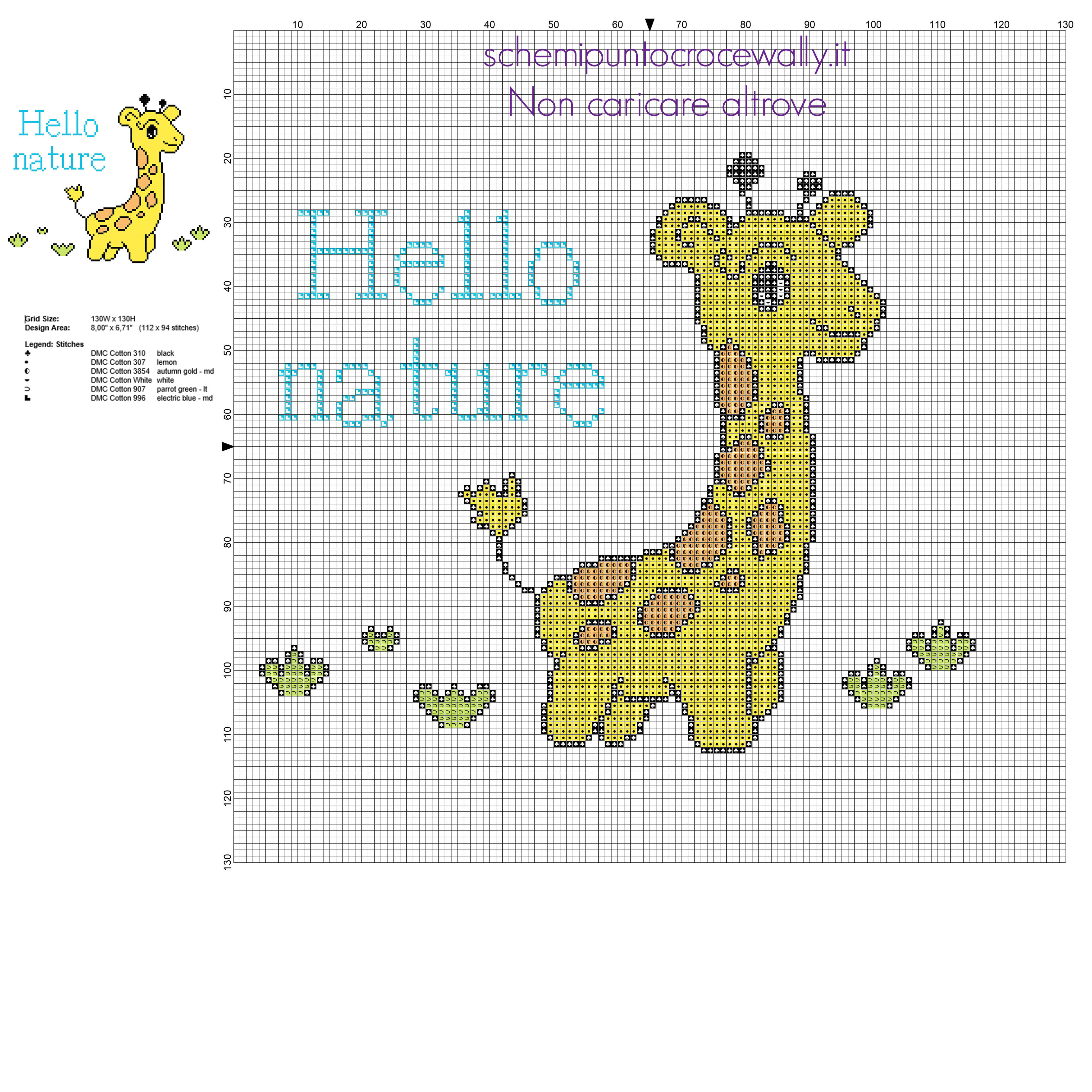 Baby giraffa colorata animali per bambini schemi punto croce 112 x 94 6 colori DMC