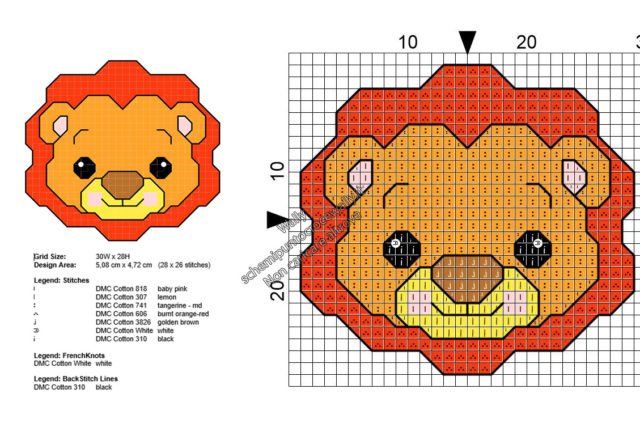 Baby leone leoncino piccolo schema punto croce gratis 28x26