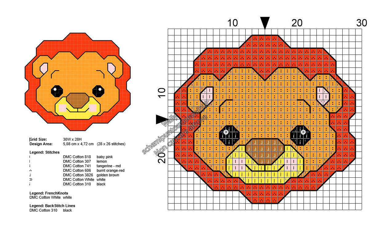 Baby leone leoncino piccolo schema punto croce gratis 28x26